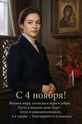 Сдержанная открытка у Казанской иконы — поздравление с днем народного единства
