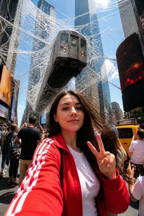 Девушка среди огней Times Square — фото из путешествия в Нью-Йорк