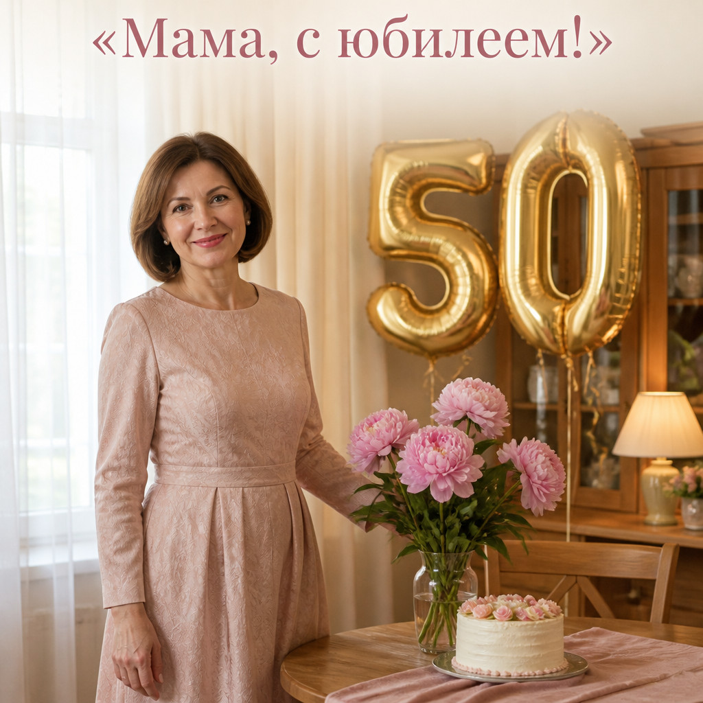 Сильное задание: Юбилейная открытка для мамы