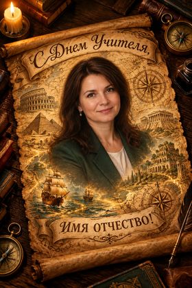 Учитель на старинной карте с волшебными кораблями — открытка из фото