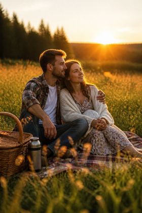 Вдвоём на поляне — Парная фотосессия из двух отдельных фото — вдвоём в одном кадре