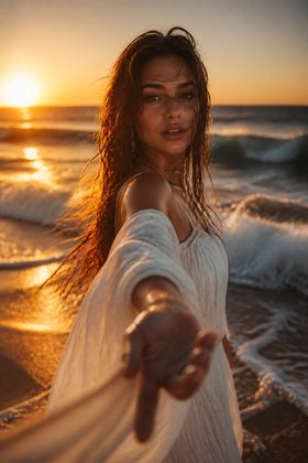 У океана на закате — Фотосессия для девушки по одному фото — 35 сюжетов без студии