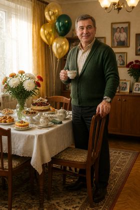 Папа на домашнем празднике — открытка папе с юбилеем