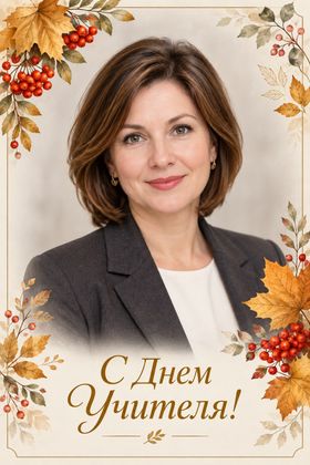 Портрет учителя с осенним декором — открытки и поздравления