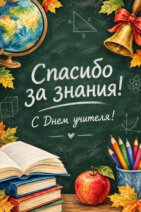 Школьная доска с акварельным декором — открытка поздравляю учителя