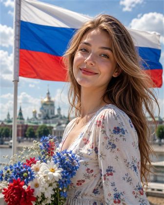 С флагом у Кремля